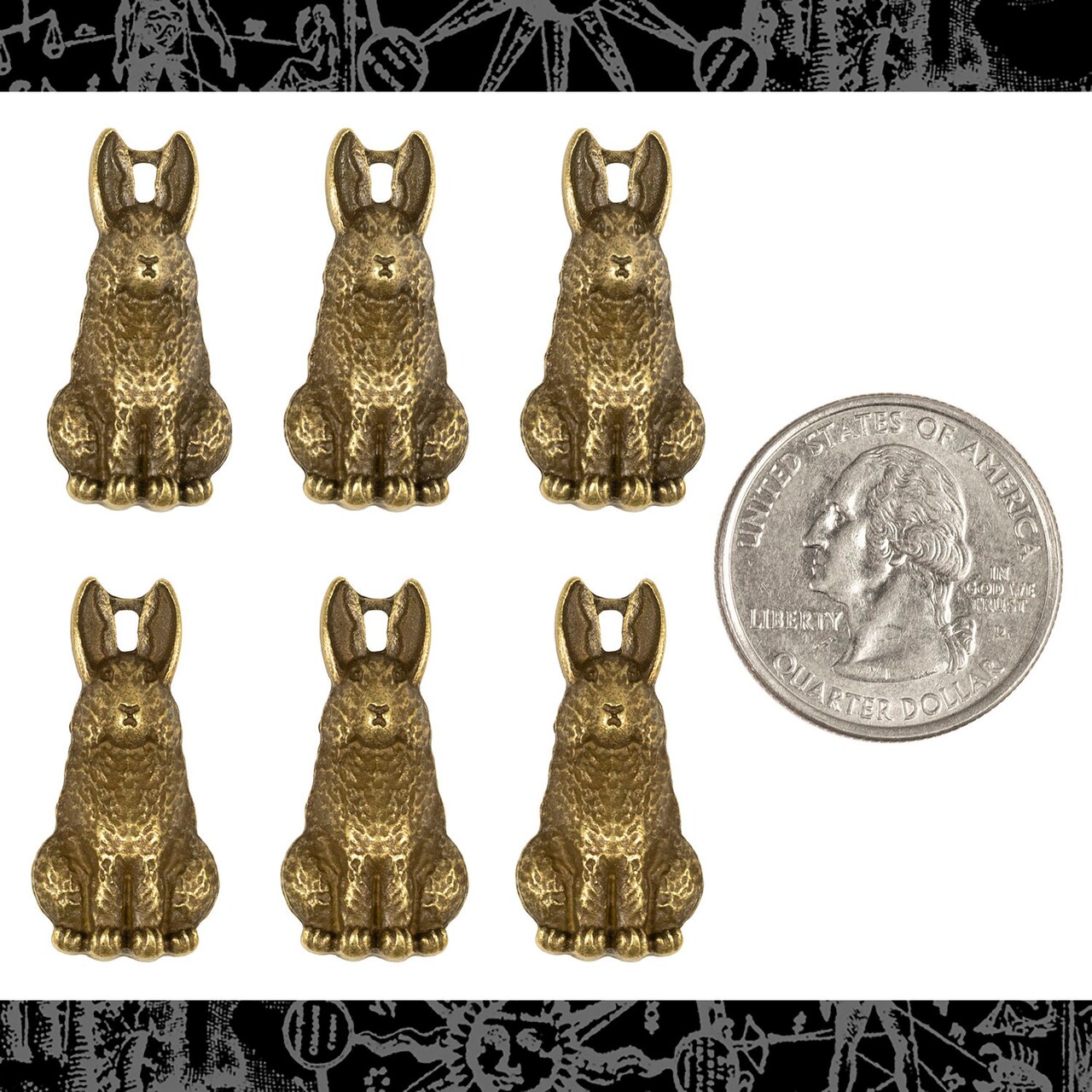 Bronze Finish Sitting Wild Rabbit Charms - Set of Six - ZB-C27